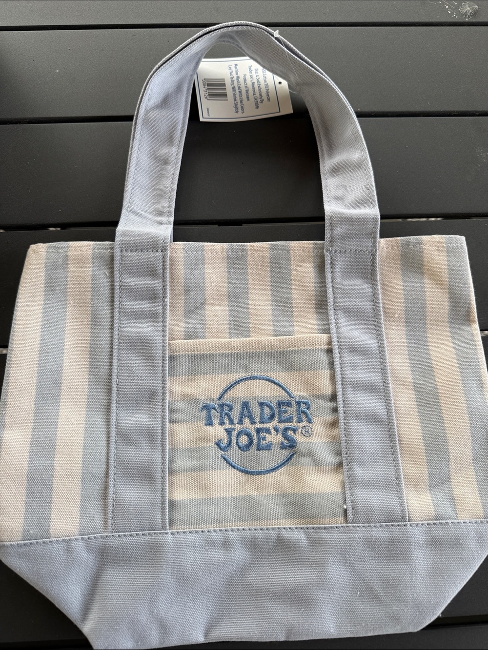 Trader Joe's Blue & Cream Striped Canvas Tote